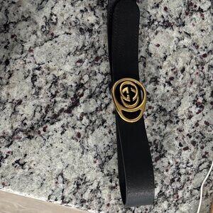 Gucci Black Belt with Gold Emblem